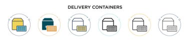 Teslimat konteynırları ikonu doldurulmuş, ince çizgi, ana hatlar ve vuruş stili. Mobil, ui, web için iki renkli ve siyah taşıyıcı taşıyıcı vektör ikonu tasarımı vektör illüstrasyonu kullanılabilir