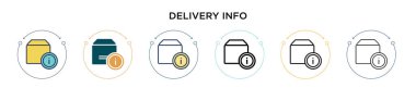 Teslimat bilgi simgesi doldurulmuş, ince çizgi, özet ve vuruş stili. Mobil, ui, web için iki renkli ve siyah iletim bilgi vektör ikonu tasarımının vektör illüstrasyonu kullanılabilir