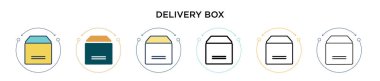 Teslimat kutusu simgesi dolu, ince çizgi, özet ve vuruş stili. Mobil, ui, web için iki renkli ve kara dağıtım kutusu vektör ikonu tasarımının vektör illüstrasyonu kullanılabilir