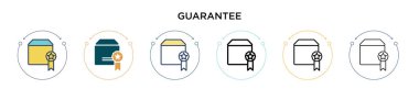 Garanti simgesi doldurulmuş, ince çizgi, özet ve vuruş stili. Mobil, ui, web için iki renkli ve siyah garanti vektör ikonu tasarımı vektör illüstrasyonu kullanılabilir