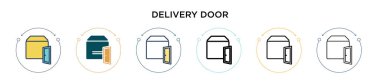 Teslimat kapısı simgesi dolu, ince çizgi, özet ve vuruş stili. İki renkli ve siyah dağıtım kapısı vektör ikonu tasarımı mobil, ui, web için kullanılabilir
