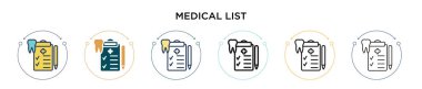 Tıbbi liste simgesi doldurulmuş, ince çizgi, özet ve vuruş stili. Mobil, ui, web için iki renkli ve siyah tıbbi liste vektör ikonu tasarımı vektör illüstrasyonu kullanılabilir