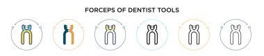 Diş aletleri forseps ikonu dolu, ince çizgi, özet ve vuruş tarzı. Dişçi araçlarının iki renkli ve siyah forseps vektör illüstrasyonu vektör simgeleri mobil, ui, web için kullanılabilir