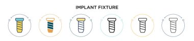İmplant fiksasyon simgesi doldurulmuş, ince çizgi, taslak ve vuruş stili. Mobil, ui, web için iki renkli ve siyah implant vektör fiksasyon tasarımları vektör illüstrasyonu kullanılabilir