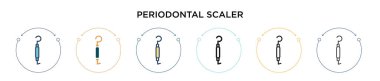 Periodontal ölçeklendirici simgesi doldurulmuş, ince çizgi, ana hatlar ve vuruş stili. Mobil, ui, web için iki renkli ve siyah periodontal vektör ikonlarının vektör illüstrasyonu kullanılabilir