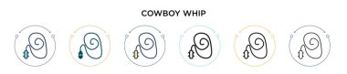 Kovboy kırbaç ikonu doldurulmuş, ince çizgi, özet ve vuruş stili. İki renkli ve siyah kovboy kırbaç vektör ikonu tasarımı mobil, ui, web için kullanılabilir