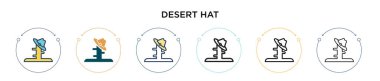 Çöl şapkası ikonu, ince çizgi, özet ve vuruş stili. Mobil, ui, web için iki renkli ve siyah çöl vektör ikonu tasarımı vektör illüstrasyonu kullanılabilir