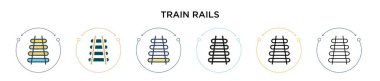 Tren rayları ikonu dolu, ince çizgi, özet ve vuruş stili. İki renkli ve siyah tren raylarının vektör çizimi vektör simgeleri mobil, ui, web için kullanılabilir