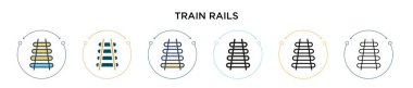 Train rails icon in filled, thin line, outline and stroke style. Vector illustration of two colored and black train rails vector icons designs can be used for mobile, ui, web clipart