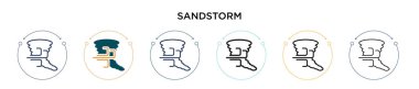 Kum fırtınası ikonu, ince çizgi, özet ve vuruş stili. Mobil, ui, web için iki renkli ve siyah kum fırtınası vektör simgesi tasarımı kullanılabilir