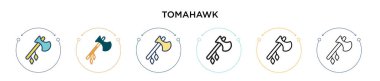 Tomahawk simgesi doldurulmuş, ince çizgi, özet ve vuruş stili. Mobil, ui, web için iki renkli ve siyah tomahawk vektör ikonu tasarımı vektör illüstrasyonu kullanılabilir