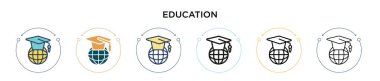 Eğitim ikonu dolu, ince çizgi, özet ve vuruş stili. Mobil, ui, web için iki renkli ve siyah eğitim vektör ikonu tasarımı vektör illüstrasyonu kullanılabilir