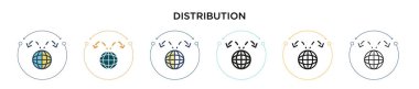 Dağıtım simgesi doldurulmuş, ince çizgi, özet ve vuruş stili. Mobil, ui, web için iki renkli ve siyah dağıtım vektör ikonu tasarımının vektör illüstrasyonu kullanılabilir