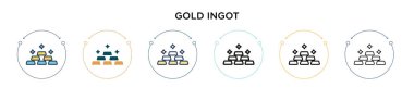 Altın külçeli ikon, ince çizgi, özet ve vuruş stili. Mobil, ui, web için iki renkli ve siyah ingot vektör ikonlarının vektör illüstrasyonu kullanılabilir