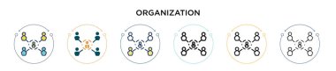 Organizasyon simgesi dolu, ince çizgi, özet ve vuruş stili. İki renkli ve siyah organizasyon vektör simgesi tasarımı mobil, ui, web için kullanılabilir