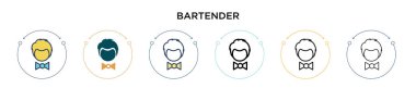 Barmen ikonu dolu, ince çizgi, taslak ve vuruş stili. Mobil, ui, web için iki renkli ve siyah barmen vektör ikonu tasarımı vektör illüstrasyonu kullanılabilir