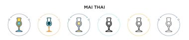 Mai Thai ikonu dolu, ince çizgi, özet ve vuruş stili. Mobil, ui, web için iki renkli ve siyah Mai Thai vektör simgesi tasarımı vektör illüstrasyonu kullanılabilir