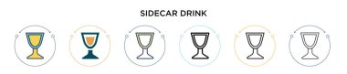 Sidecar içeceği ikonu doldurulmuş, ince çizgi, ana hatlar ve vuruş stili. Mobil, ui, web için iki renkli ve siyah sepet içecek vektör ikonu tasarımı vektör illüstrasyonu kullanılabilir