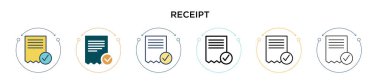 Makbuz simgesi dolu, ince çizgi, özet ve vuruş stili. Mobil, ui, web için iki renkli ve siyah alıcı vektör ikonu tasarımı vektör illüstrasyonu kullanılabilir