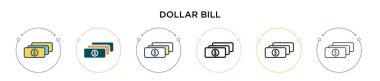Dolarlık banknot simgesi, ince çizgi, özet ve vuruş stili. Mobil, ui, web için iki renkli ve siyah dolar vektör ikonu tasarımı vektör çizimi kullanılabilir