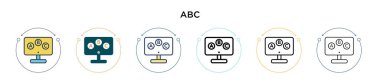 Abc simgesi doldurulmuş, ince çizgi, özet ve vuruş stili. Mobil, ui, web için iki renkli ve siyah abc vektör simgesinin vektör çizimi kullanılabilir