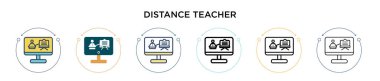 Uzaklık öğretmeni simgesi doldurulmuş, ince çizgi, özet ve vuruş stili. Mobil, ui, web için iki renkli ve siyah mesafe vektör ikonu tasarımı vektör illüstrasyonu kullanılabilir