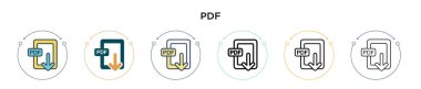 Pdf simgesi dolu, ince çizgi, özet ve vuruş stili. Mobil, ui, web için iki renkli ve siyah pdf vektör simgesinin vektör çizimi kullanılabilir