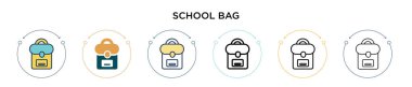 Okul çantası ikonu dolu, ince çizgi, özet ve vuruş stili. Mobil, ui, web için iki renkli ve siyah okul çantası vektör ikonu tasarımı vektör illüstrasyonu kullanılabilir