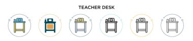 Öğretmen masası simgesi doldurulmuş, ince çizgi, özet ve vuruş stili. Mobil, ui, web için iki renkli ve siyah öğretmen masa vektör ikonu tasarımı vektör illüstrasyonu kullanılabilir