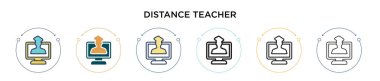 Uzaklık öğretmeni simgesi doldurulmuş, ince çizgi, özet ve vuruş stili. Mobil, ui, web için iki renkli ve siyah mesafe vektör ikonu tasarımı vektör illüstrasyonu kullanılabilir