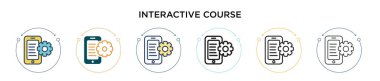 Etkileşimli kurs simgesi dolu, ince çizgi, özet ve vuruş stili. Mobil, ui, web için iki renkli ve siyah etkileşimli kurs vektör ikonu tasarımı vektör illüstrasyonu kullanılabilir