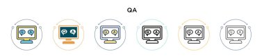 Qa simgesi dolu, ince çizgi, özet ve vuruş stili. Mobil, ui, web için iki renkli ve siyah Qa vektör simgesinin vektör çizimi kullanılabilir