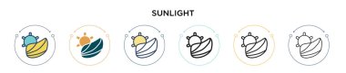 Güneş ışığı ikonu, ince çizgi, özet ve vuruş stili. Mobil, ui, web için iki renkli ve siyah güneş ışığı vektör ikonu tasarımı vektör illüstrasyonu kullanılabilir