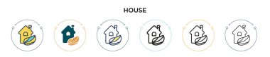 Yeşil ev ikonu, ince çizgi, özet ve vuruş stili. Mobil, ui, web için iki renkli ve siyah ev vektör ikonu tasarımı vektör illüstrasyonu kullanılabilir