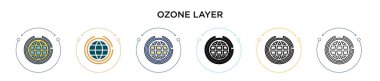 Ozon tabakası simgesi dolu, ince çizgi, özet ve vuruş stili. Mobil, ui, web için iki renkli ve siyah ozon tabakası vektör ikonu tasarımı kullanılabilir