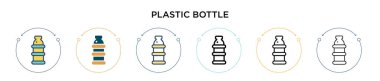 Plastik şişe ikonu, ince çizgi, özet ve vuruş stili. Mobil, ui, web için iki renkli ve siyah plastik şişe vektör ikonu tasarımı vektör illüstrasyonu kullanılabilir