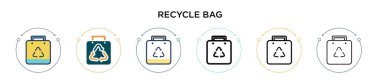 Geri dönüşüm torbası simgesi dolu, ince çizgi, ana hatlar ve vuruş stili. Mobil, ui, web için iki renkli ve siyah geri dönüşüm çantası vektör ikonu tasarımı vektör illüstrasyonu kullanılabilir