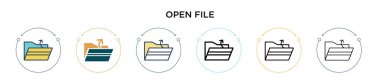 Dosya simgesini doldurulmuş, ince çizgi halinde, özet ve vuruş tarzında aç. İki renkli ve siyah açık dosya vektör simgesi tasarımı mobil, ui, web için kullanılabilir