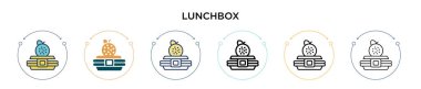 Beslenme çantasının simgesi, ince çizgi, özet ve vuruş stili. Mobil, ui, web için iki renkli ve siyah beslenme kutusu vektör ikonu tasarımının vektör çizimi kullanılabilir