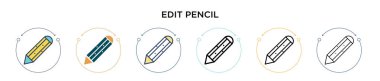 Kalem simgesini doldurulmuş, ince çizgi halinde, ana hatlarıyla ve vuruş tarzıyla düzenle. Mobil, ui, web için iki renkli ve siyah kurgu kalem vektör ikonu tasarımı vektör illüstrasyonu kullanılabilir