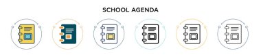 Okul gündem simgesi dolu, ince çizgi, özet ve vuruş stili. İki renkli ve siyah okul ajanda vektör simgesi tasarımı mobil, ui, web için kullanılabilir
