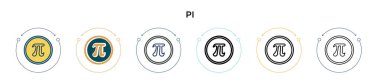 Pi simgesi dolu, ince çizgi, özet ve vuruş stili. Mobil, ui, web için iki renkli ve siyah pi vektör ikonu tasarımı vektör illüstrasyonu kullanılabilir