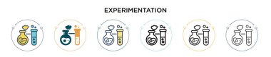 Deney simgesi doldurulmuş, ince çizgi, özet ve vuruş stili. Mobil, ui, web için iki renkli ve siyah deney vektör ikonu tasarımının vektör illüstrasyonu kullanılabilir