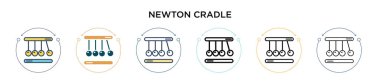 Newton beşik simgesi doldurulmuş, ince çizgi, özet ve vuruş stili. Mobil, ui, web için iki renkli ve siyah newton beşik vektör ikonu tasarımı vektör illüstrasyonu kullanılabilir