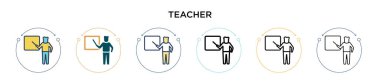 Öğretmen simgesi dolu, ince çizgi, özet ve vuruş stili. Mobil, ui, web için iki renkli ve siyah öğretmen vektör ikonu tasarımı vektör illüstrasyonu kullanılabilir
