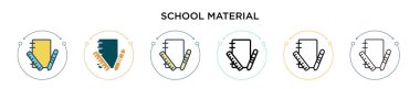 Okul malzemesi ikonu dolu, ince çizgi, özet ve vuruş stili. Mobil, ui, web için iki renkli ve siyah okul malzeme vektör ikonu tasarımı vektör illüstrasyonu kullanılabilir