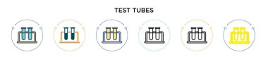 Test tüpleri simgesi doldurulmuş, ince çizgi, özet ve vuruş stili. Mobil, ui, web için iki renkli ve siyah test tübü vektör ikonu tasarımının vektör illüstrasyonu kullanılabilir