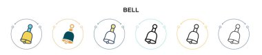 Çan simgesi doldurulmuş, ince çizgi, özet ve vuruş stili. Mobil, ui, web için iki renkli ve siyah çan vektör ikonu tasarımı vektör illüstrasyonu kullanılabilir