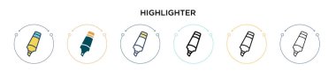 Vurgulama simgesi doldurulmuş, ince çizgi, özet ve vuruş stili. Mobil, ui, web için iki renkli ve siyah vurgu simgesi tasarımı vektör illüstrasyonu kullanılabilir