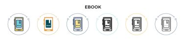 Ebook simgesi dolu, ince çizgi, özet ve vuruş stili. Mobil, ui, web için iki renkli ve siyah defter vektör ikonu tasarımı vektör illüstrasyonu kullanılabilir